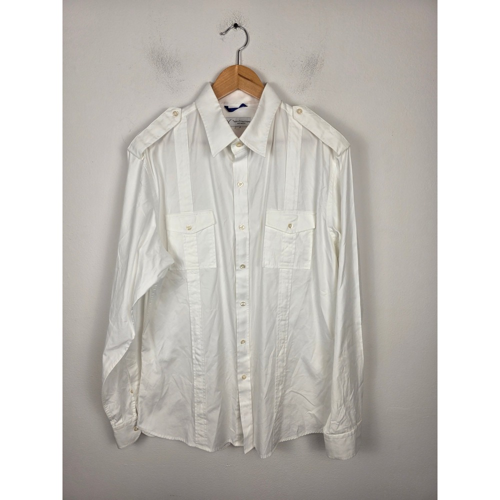 Teddy Stratford NYC White Zip-Front Button Down Shirt Epaulettes Men Size 5 (XL)